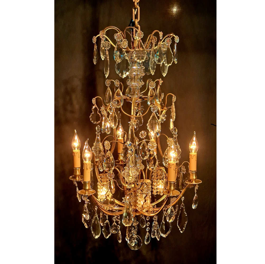 French Brass Birdcage 9 Light Chandelier