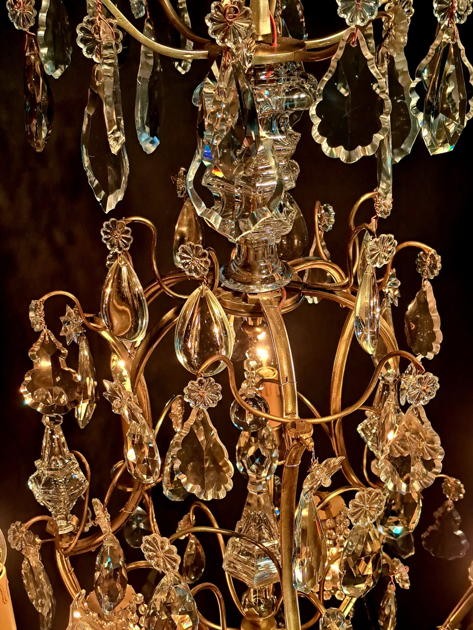 French Brass Birdcage 9 Light Chandelier - Image 4