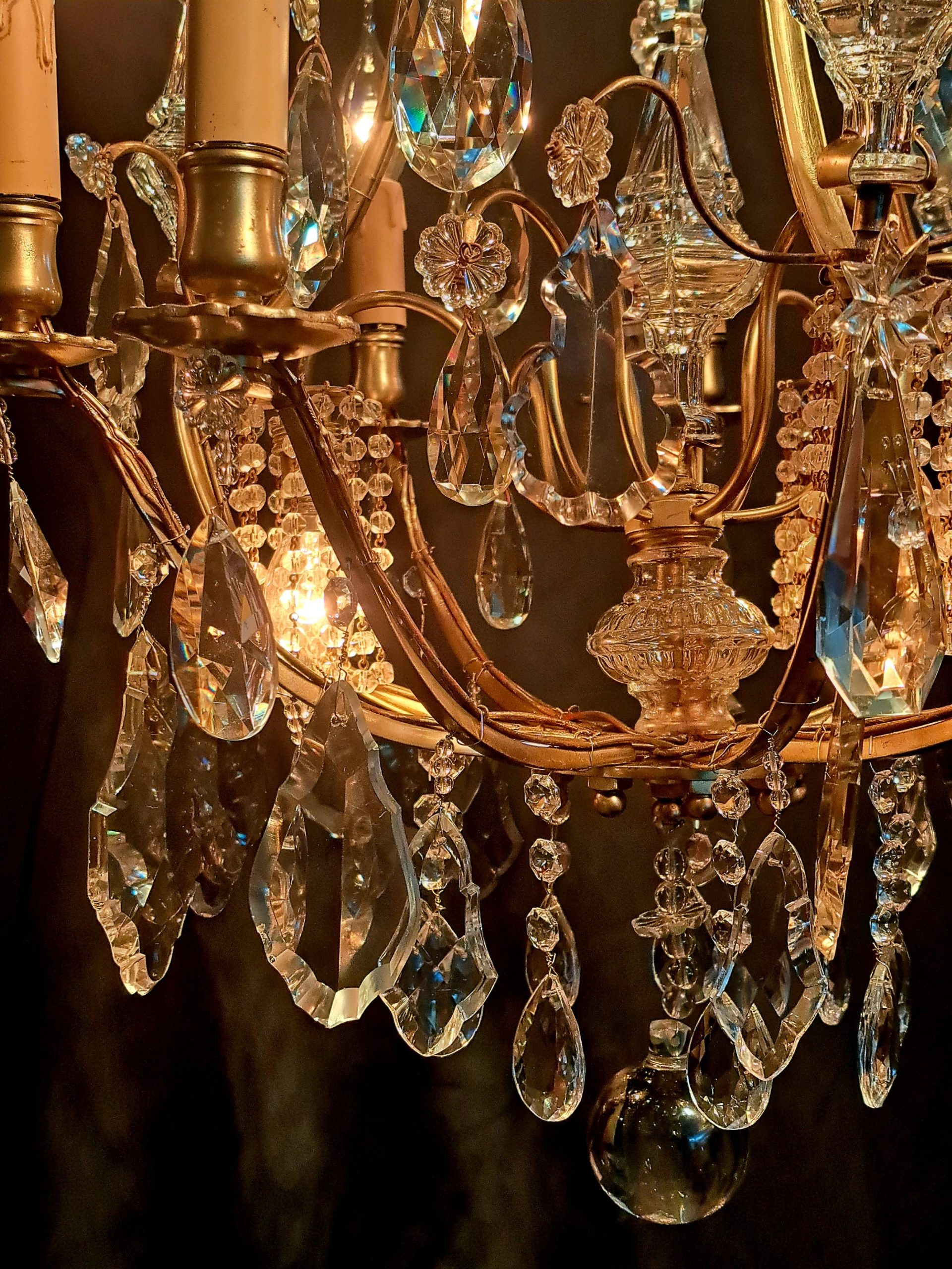 French Brass Birdcage 9 Light Chandelier - Image 5