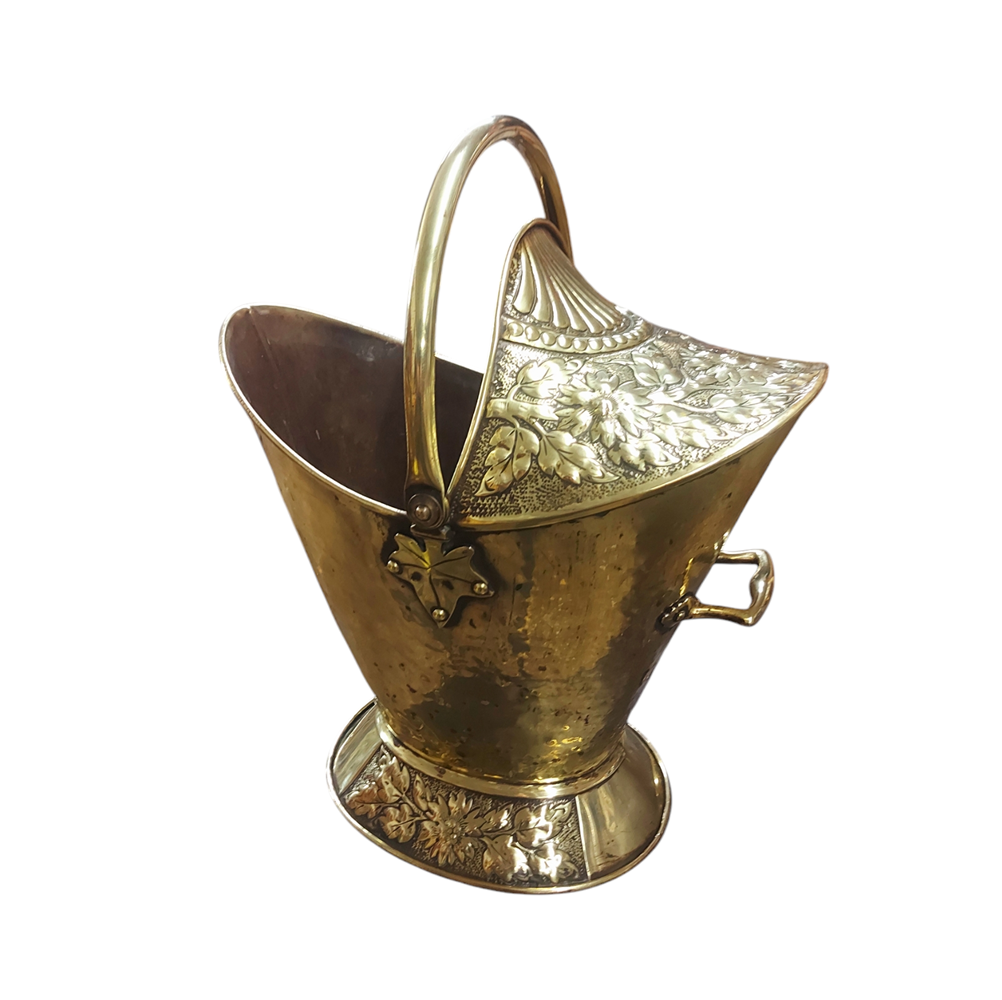 Irish antique brass embossed helmet shaped coat scuttle