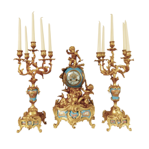 19th Century Sevres Style Gilt Clock Garniture Set