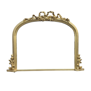 gilt mirror with arch shaped top and ribbon detail