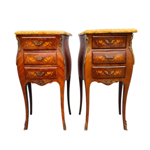 Pair of bedside chests with marble tops