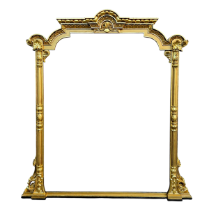 Large gilt mirror with shaped top and ornate carvings