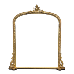 Arch top shaped gilt mirror with crest to top and scrolls